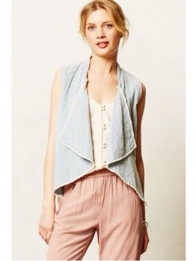 Hei Hei Anthro Light Blue Draped Denim Chambray Festival Cotton Vest Medium